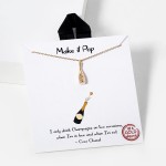 Wholesale dainty Chain Link Necklace Cubic Zirconia Studded Champagne Bottle Pen
