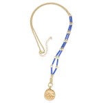 Long Chain Link Necklace Featuring Enamel Coated Links & Circular Pendant 

- Approximately 30" L
- Extender 3" L 