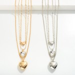 Triple Layered Chain Link Necklace With Heart Pendants

- Approximately 20" L
- Extender 3" L