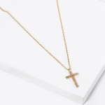 Wholesale dainty Chain Link Necklace CZ Cross Pendant Gold Dipped Cubic Zirconia