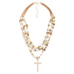 Wholesale statement Layered Leather Strand Natural Stone Beaded Necklace Pearl S