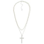 Layered Chain Link Necklace With Pearl Stations and Pearl Cross Pendant

- Approximately 20" L
- Extender 3" L