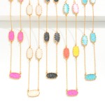 Wholesale long Chain Link Necklace Metal Backed Marbled Resin Enamel Stations L