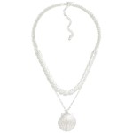 Layered Chain Link Necklace With Pearl Beads and Shell Pendant

- Approximately 16" L
- Extender 3" L