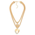 Wholesale layered Popcorn Chain Link Necklace Solid Heart Rhinestone Paved Heart