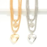 Wholesale layered Popcorn Chain Link Necklace Solid Heart Rhinestone Paved Heart