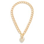 Wholesale heavy Metal Chain Link Necklace Rhinestone Pave Heart Pendant T Barr C