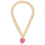 Wholesale heavy Metal Chain Link Necklace Rhinestone Pave Heart Pendant T Barr C