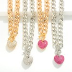 Wholesale heavy Metal Chain Link Necklace Rhinestone Pave Heart Pendant T Barr C