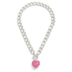 Wholesale heavy Metal Chain Link Necklace Rhinestone Pave Heart Pendant T Barr C