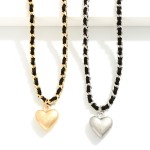 Leather Weaved Chain Link Necklace With Metal Heart Pendant

- Approximately 14" L
- Extender 3" L