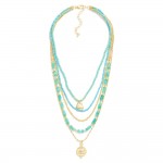 Wholesale layered Beaded Chain Link Necklaces Heart Hammered Metal Pendants L Ex