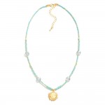 Wholesale beaded Necklace Glass Crystal Bead Stations Metal Sun Pendant L Extend