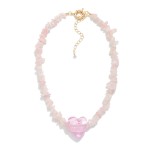 Wholesale stone Beaded Necklace Glass Heart Pendant L Extender L