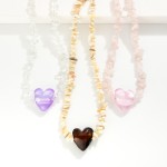 Stone Beaded Necklace Featuring Glass Heart Pendant 

- Approximately 14" L
- Extender 3" L