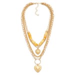 Wholesale layered Chains Necklace Polished Natural Stone Beads Heart Pendants L