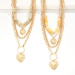Wholesale layered Chains Necklace Polished Natural Stone Beads Heart Pendants L