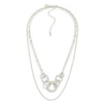 Layered Chain Link Necklace With Linked Metal Hoops Focal

- Approximately 16" L