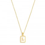 Wholesale dainty Stainless Steel Chain Link Necklace Mother Pearl Inlay Initial