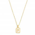 Wholesale dainty Stainless Steel Chain Link Necklace Mother Pearl Inlay Initial