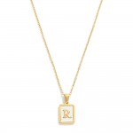 Wholesale dainty Stainless Steel Chain Link Necklace Mother Pearl Inlay Initial