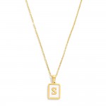 Wholesale dainty Stainless Steel Chain Link Necklace Mother Pearl Inlay Initial