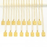 Wholesale dainty Stainless Steel Chain Link Necklace Gold Square Initial Pendant