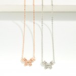 Wholesale dainty Rose Gold Chain Link Necklace Rhinestone Studded Bow Station L