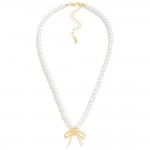 Wholesale pearl Bead Necklace Bow Pendant L Extender L