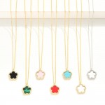 Wholesale gold Dipped Dainty Chain Link Necklace Flower Pendant Rhinestone Borde