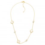 Gold Dipped Chain Link Necklace Featuring Clover & Pearl Stations 

- Approximately 15" L
- Extender 2" L