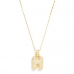 Box Chain Necklace Featuring Rhinestone Studded Bubble Initial Pendant 

- Approximately 18" L
- Extender 2" L