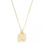 Box Chain Necklace Featuring Rhinestone Studded Bubble Initial Pendant 

- Approximately 18" L
- Extender 2" L