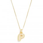 Box Chain Necklace Featuring Rhinestone Studded Bubble Initial Pendant 

- Approximately 18" L
- Extender 2" L