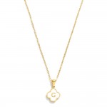 Dainty Chain Link Necklace With Pearlescent Clover Initial Pendant 

- Approximately 17" L