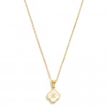 Dainty Chain Link Necklace With Pearlescent Clover Initial Pendant 

- Approximately 17" L