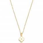 Dainty Chain Link Necklace With Pearlescent Clover Initial Pendant 

- Approximately 17" L