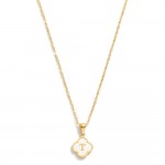 Dainty Chain Link Necklace With Pearlescent Clover Initial Pendant 

- Approximately 17" L