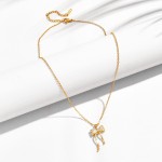 Wholesale stainless Steel Chain Link Necklace Rhinestone Studded Bow Pendant L E