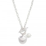 Chain Link Necklace Featuring Toggle Closure With Freshwater Pearl & Shell Pendant 

- Approximately 18" L