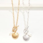 Wholesale chain Link Necklace Toggle Closure Freshwater Pearl Shell Pendant L