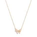 Wholesale metal Dainty Chain Link Necklace Cubic Zirconia Studded Bow Station L