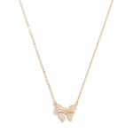 Metal Tone Dainty Chain Link Necklace Featuring Cubic Zirconia Studded Bow Station 

- Approximately 16" L
- Extender 2.5" L