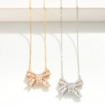 Wholesale metal Dainty Chain Link Necklace Cubic Zirconia Studded Bow Pendant L