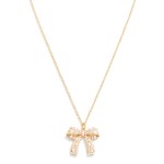 Wholesale dainty Chain Link Necklace Pearl Studded Bow Pendant L Extender