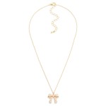 Wholesale dainty Chain Link Necklace Pearl Studded Bow Pendant L Extender