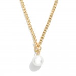 Chain Link Necklace Featuring Toggle Clasp & Pearl Pendant 

- Approximately 18" L