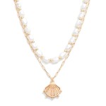 Wholesale layered Paperclip Chain Link Necklace Pearls Shell Pendant L Extender