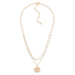 Wholesale layered Paperclip Chain Link Necklace Pearls Shell Pendant L Extender