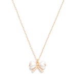 Chain Link Necklace Featuring Pearl Heart Bow Pendant 

- Approximately 15" L
- Extender 3" L